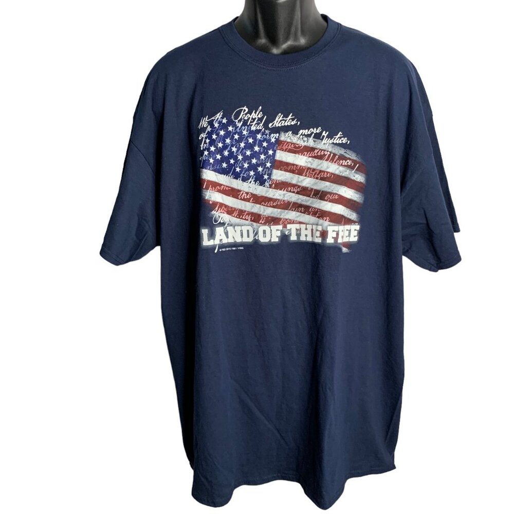 5 Star Land of the Free Crewneck T Shirt XXL Blue Short Sleeve Flag Constitution
